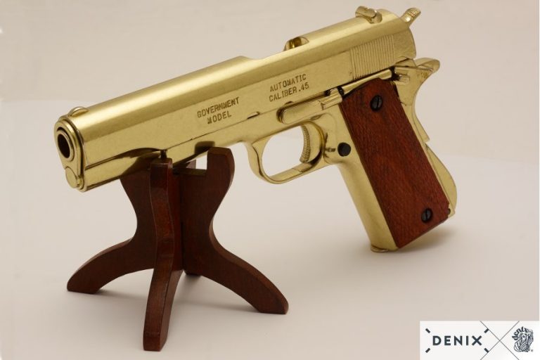 REPLICA M1911 US COLT HAND GUN PISTOL DENIX – GOLD STRIP DOWN TYPE WOODEN GRIPS - Image 5