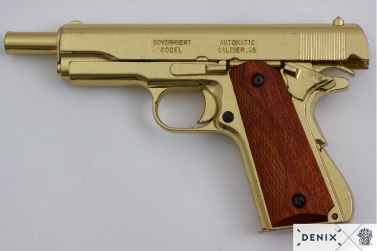 REPLICA M1911 US COLT HAND GUN PISTOL DENIX – GOLD STRIP DOWN TYPE WOODEN GRIPS - Image 3