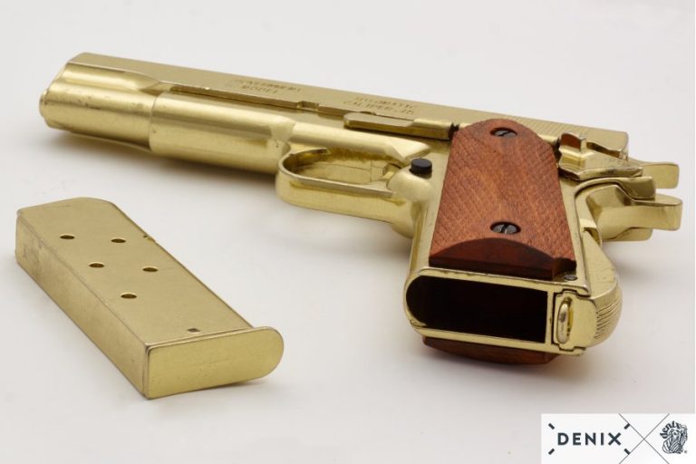 REPLICA M1911 US COLT HAND GUN PISTOL DENIX – GOLD STRIP DOWN TYPE WOODEN GRIPS - Image 2