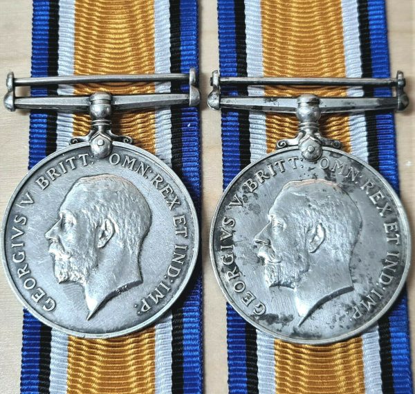 2 x WW1 BRITISH WAR MEDALS MANCHESTER & NORTHAMPTONSHIRE REGIMENT