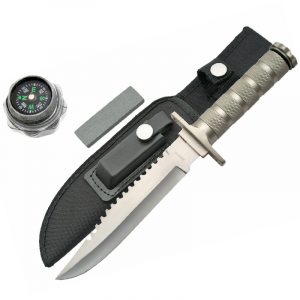 210681-SL 12 INCH SILVER HANDLE SURVIVAL KNIFE SZCO