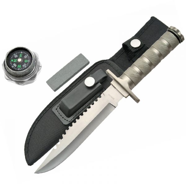 210681-SL 12 INCH SILVER HANDLE SURVIVAL KNIFE SZCO