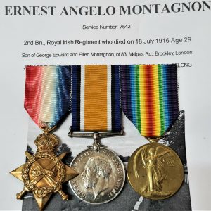 WW1 DIED WOUNDS BATTLE SOMME MEDAL GROUP 7542 MONTAGNON ROYAL IRISH REGIMENT