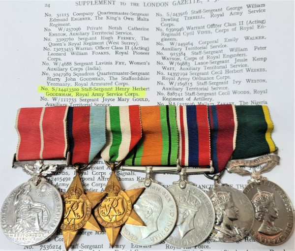 WW2 BRITISH EMPIRE MEDAL GROUP STAFF SERGEANT GOODRHAM. ROYAL ARMY SERVICE CORPS