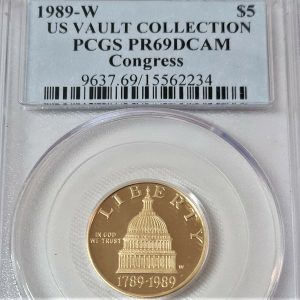 CAMEO USA VAULT COLLECTION GOLD $5 COIN - BICENTENNIAL OF CONGRESS PCGS 1989