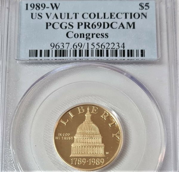 CAMEO USA VAULT COLLECTION GOLD $5 COIN - BICENTENNIAL OF CONGRESS PCGS 1989