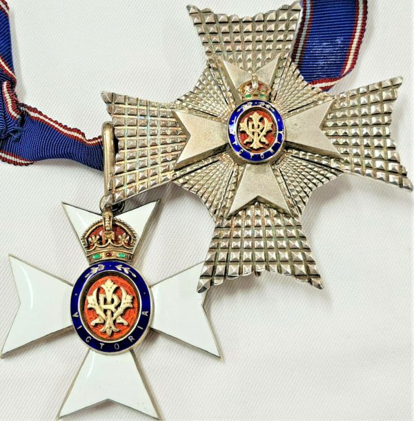 RARE WW1 WW2 BRITISH ROYAL VICTORIAN ORDER NECK BADGE & STAR #1153 MEDAL KCVO