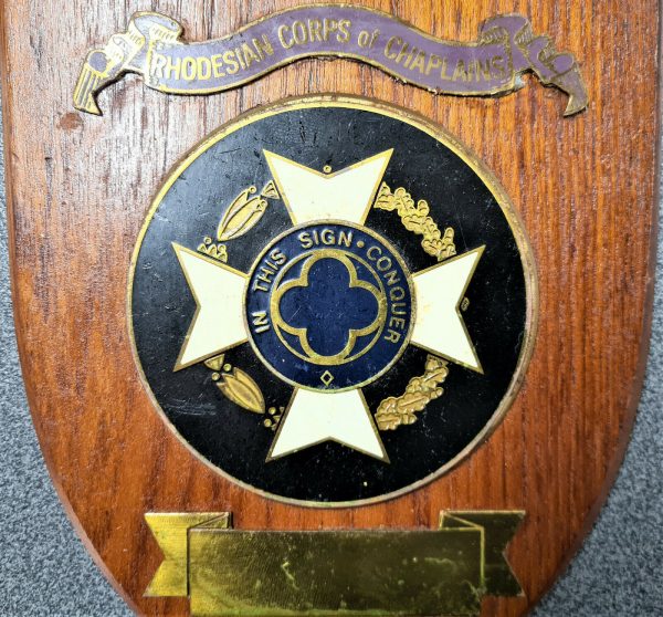 VINTAGE RHODESIAN ARMY CORPS OF CHAPLAINS WOODEN WALL PLAQUE