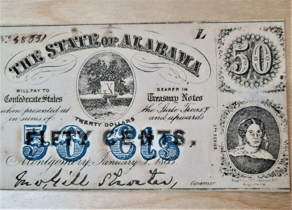 VINTAGE US COFEDERATE STATES OF AMERICA FIFTY CENTS 1863 ALABAMA CURRENCY NOTE