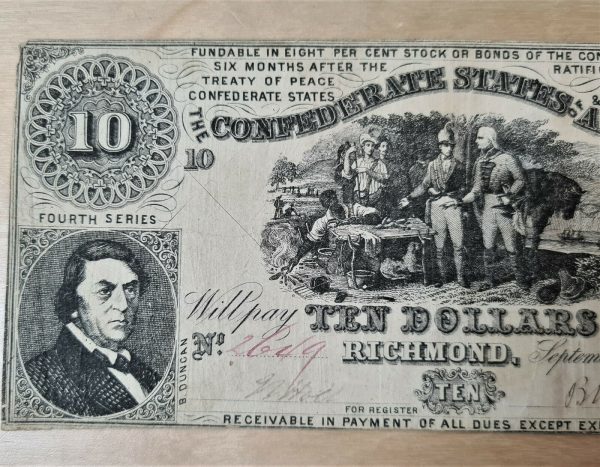 VINTAGE US COFEDERATE STATES OF AMERICA TEN DOLLAR NOTE 4TH SERIES 1861