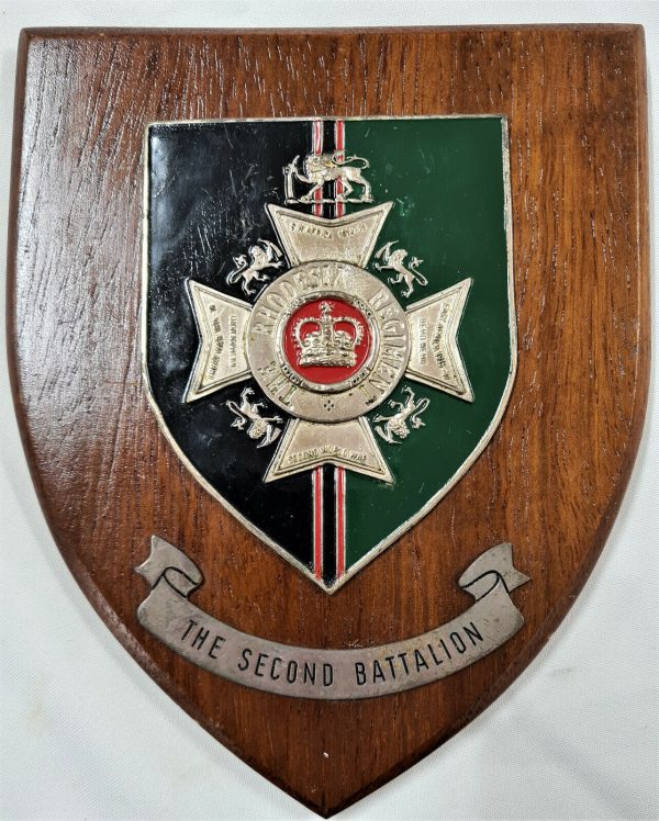 VINTAGE 2ND BATTALION RHODESIAN REGIMENT DEFENCE FORCE WOODEN WALL PLAQUE