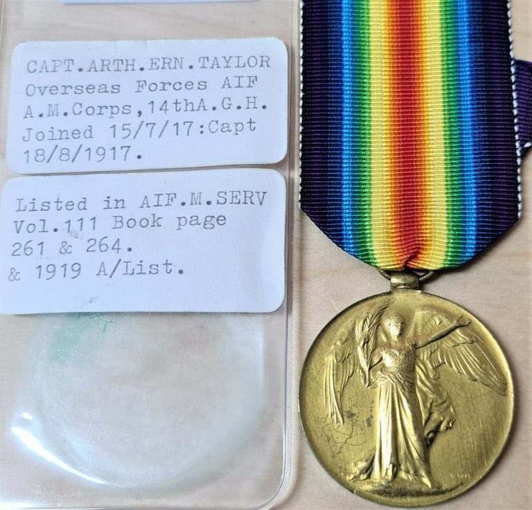 WW1 AUSTRALIAN ARMY MEDICAL CORPS DOCTORS VICTORY MEDAL TO CAPTAIN TAYLOR - Image 2