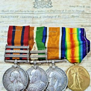 BOER WAR & WW1 MEDAL GROUP 5712 PTE M WALLACE ROYAL IRISH REGIMENT & DOCUMENTS