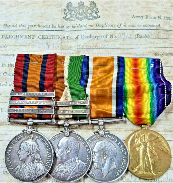 BOER WAR & WW1 MEDAL GROUP 5712 PTE M WALLACE ROYAL IRISH REGIMENT & DOCUMENTS