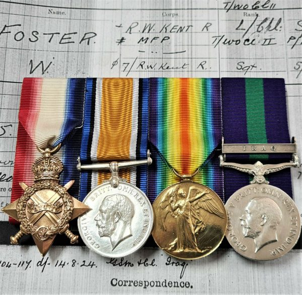 WEST KENT & MILITARY MOUNTED POLICE WW1 FRANCE & MESOPOTAMIA MEDALS CSM FOSTER