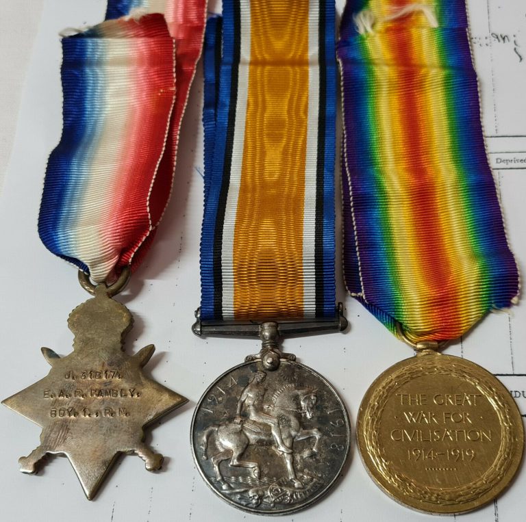 BRITISH WW1 BATTLE OF JUTLAND MEDAL GROUP BOY 1ST CLASS HAMBLY ROYAL NAVY - Image 4