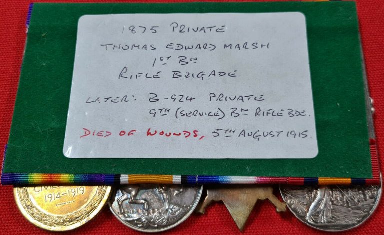 BOER WAR & WW1 DIED OF WOUNDS YPRES MEDALS 1865 THOMAS MARSH RIFLE BRIGADE ARMY - Image 4