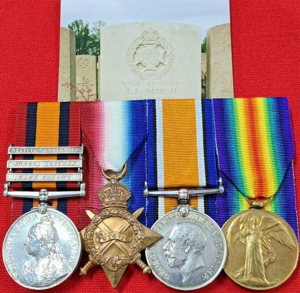 BOER WAR & WW1 DIED OF WOUNDS YPRES MEDALS 1865 THOMAS MARSH RIFLE BRIGADE ARMY