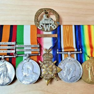 BOER WAR & WOUNDED WW1 MEDALS BADGE CALDICOTT SOUTH WALES BORDERERS