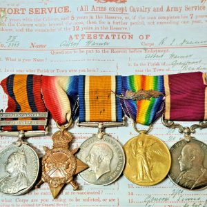 BOER WAR & WW1 MEDAL GROUP TO LT WARNER ROYAL IRISH FUSILIERS WOUNDED BOTH WARS