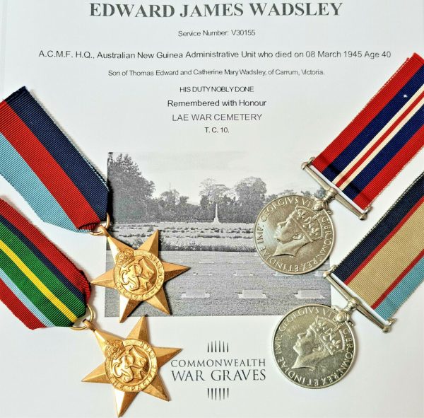 DIED OF DISEASE LAE AUSTRALIAN WW2 MEDAL GROUP V30155 SGT WADSLEY NEW GUINEA