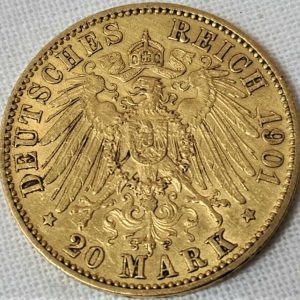 GERMANY 20 MARK EAGLE GOLD COIN 1901 BERLIN MINT