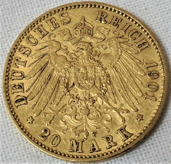 GERMANY 20 MARK EAGLE GOLD COIN 1901 BERLIN MINT