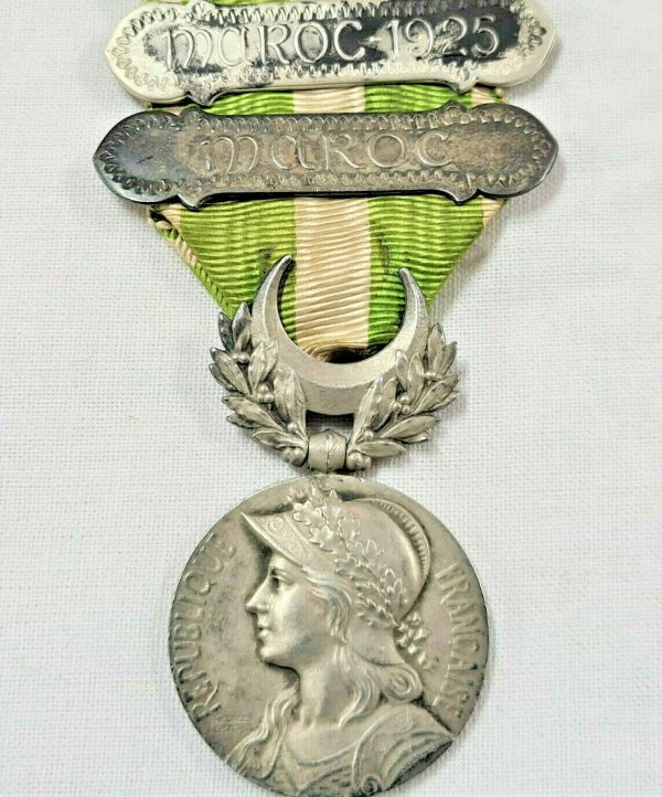 PRE WW1 FRENCH MOROCCO CAMPAIGN MEDAL MAROC & 1925 CLASPS ARMY MILITARY