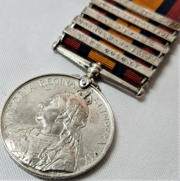 PRE WW1 QUEENS SOUTH AFRICA BOER WAR MEDAL 5 CLASPS VALLANCE 7TH DRAGON GUARDS