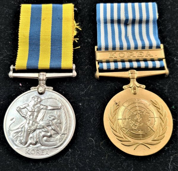 Post WW2 Royal Navy Korean War medal pair to R528649 J T STORE FRMN RFA