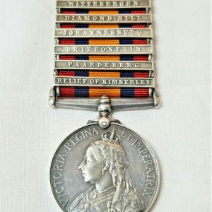 HIT BY LIGHTNING QUEENS SOUTH AFRICA WAR MEDAL 7 CLASPS SYKES 76TH BATTERY RFA