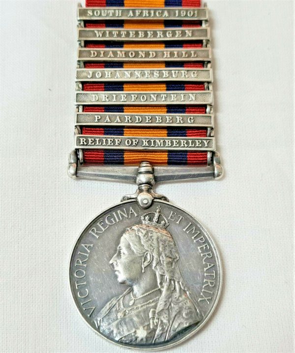 HIT BY LIGHTNING QUEENS SOUTH AFRICA WAR MEDAL 7 CLASPS SYKES 76TH BATTERY RFA
