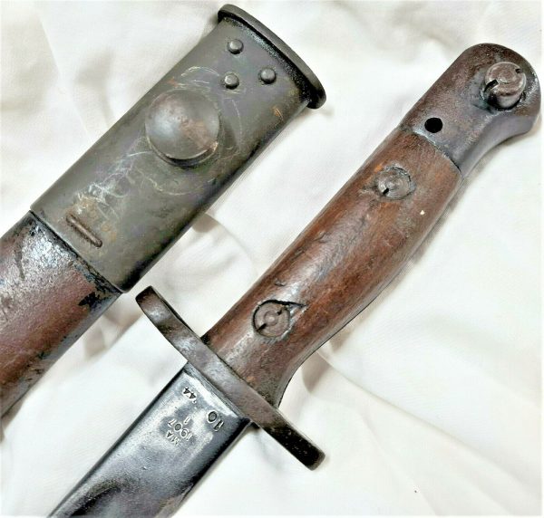 RARE WW2 1944 DATED AUSTRALIAN OWEN GUN LITHGOW BAYONET WITH SCABBARD