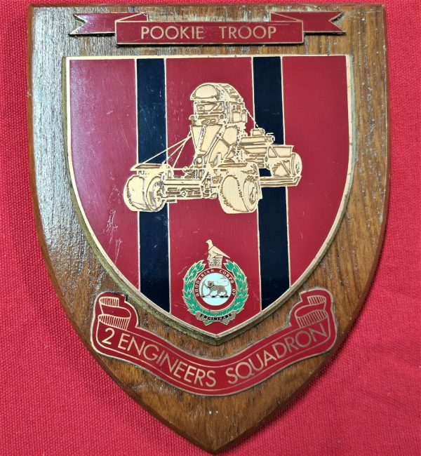 VINTAGE RHODESIAN ARMY CORPS OF ENGINEERS 2ND SQUADRON WOODEN WALL PLAQUE