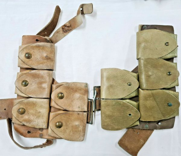 WW1 AUSTRALIAN ISSUED 1908/1915 PATTERN WEBBING AMMUNITION LEATHER POUCHES