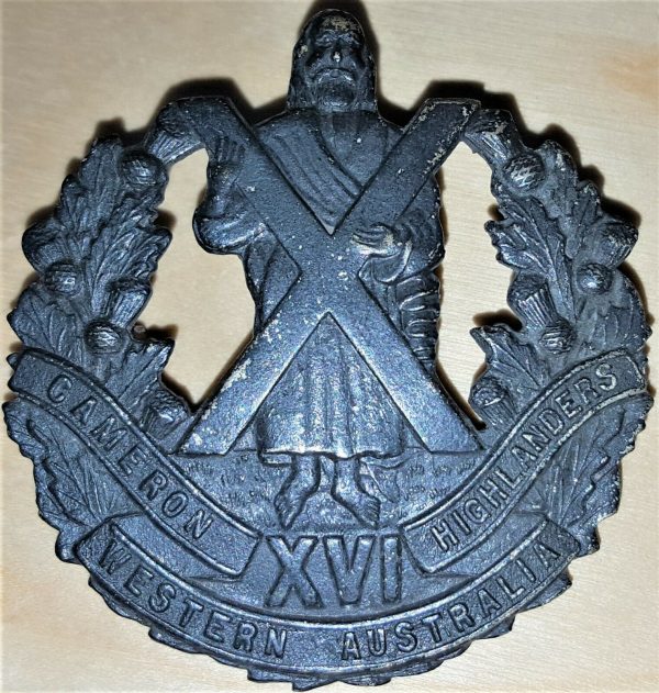 WW2 1930-42 ERA AUSTRALIAN ARMY 16th BN CAMERON HIGHLANDERS UNIFORM CAP BADGE