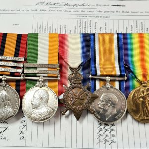 BOER WAR & WW1 MEDALS 8726 MAURICE HILL HAMPSHIRE & SUSSEX REGIMENT BRITISH ARMY