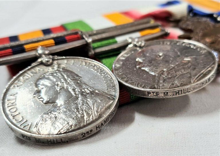 BOER WAR & WW1 MEDALS 8726 MAURICE HILL HAMPSHIRE & SUSSEX REGIMENT BRITISH ARMY 5BOER WAR & WW1 MEDALS 8726 MAURICE HILL HAMPSHIRE & SUSSEX REGIMENT BRITISH ARMY 5