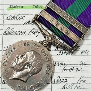 GENERAL SERVICE MEDAL IRAQ NW PERSIA 24361 STOKES ROYAL IRISH FUSILIERS WW1 ARMY