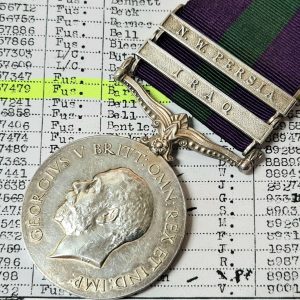 GENERAL SERVICE MEDAL IRAQ NW PERSIA 88957 J BARRAS NORTHUMBERLAND FUSILIERS WW1