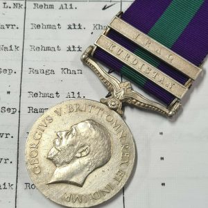 GENERAL SERVICE MEDAL KURDISTAN & IRAQ HAVILDAR 1/113 BATTALION WW1