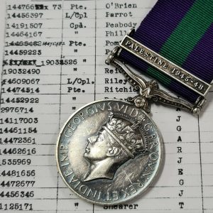 GENERAL SERVICE MEDAL PALESTINE 1945 PARROT ARGYLL & SUTHERLAND HIGHLANDERS +WW2