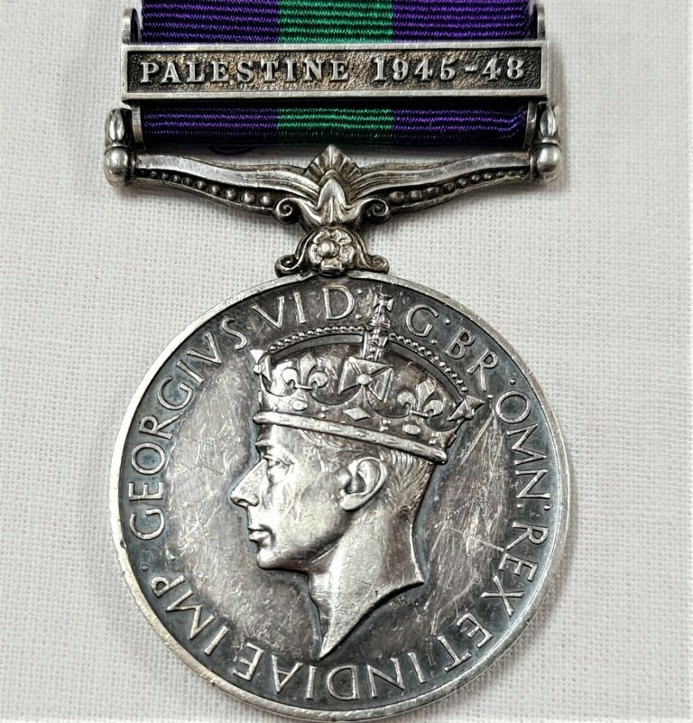 GENERAL SERVICE MEDAL PALESTINE 1945 PARROT ARGYLL & SUTHERLAND HIGHLANDERS +WW2 - Image 2