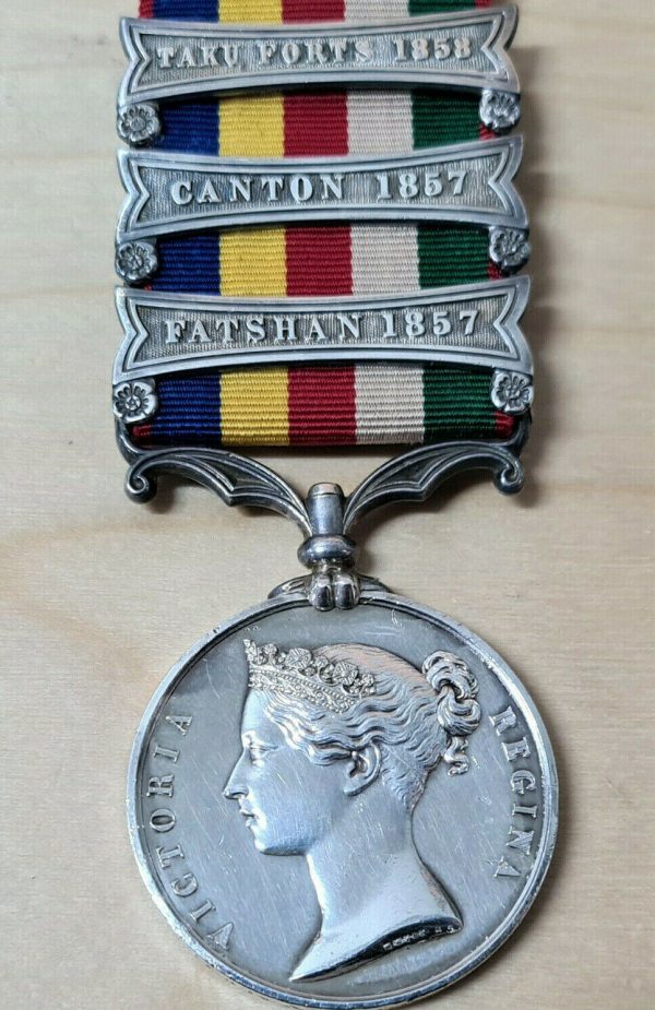 NAVY 2nd CHINA WAR MEDAL PAYMASTER WEBB HMS FURY FATSHAN CANTON TAKU FORTS -WW1