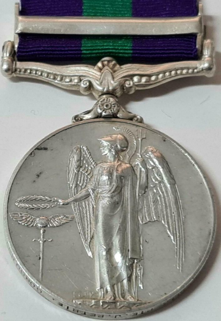 British Post WW2 General Service Medal 1918-62 with Cyprus Clasp: 23146813 PTE J PETRIE GORDONS - Image 2