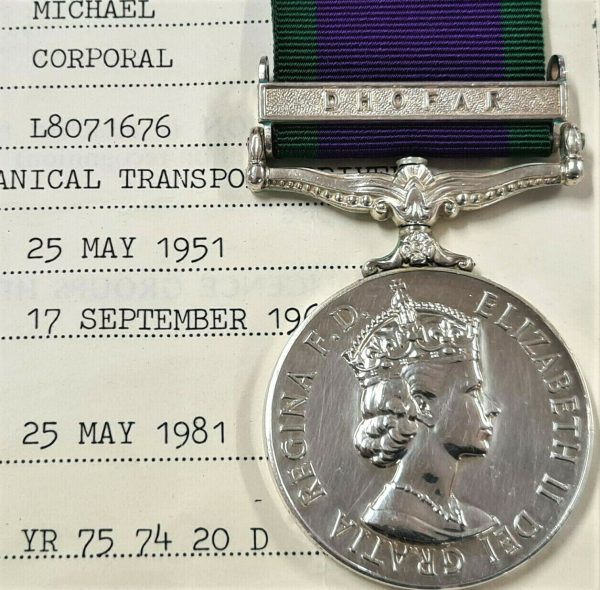 RARE DHOFAR ROYAL AIR FORCE POST WW2 BRITISH GENERAL SERVICE MEDAL PAPERS RAF