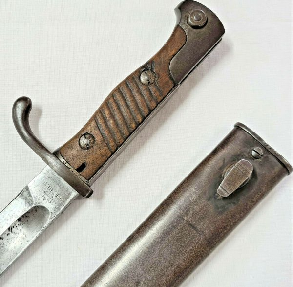 RARE WW1 GERMAN ARMY 98/05 MAUSER BUTCHER BAYONET & SCABBARD BY ERFURT 1915