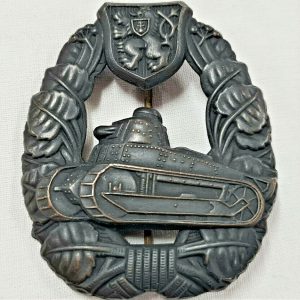 RARE WW2 CZECHOSLOVAKIA ARMY UNIFORM TANK BATTLE BADGE IN BRONZE