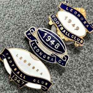 WESTERN AUSTRALIA LEONORA FOOTBALL CLUB POST WW2 BADGES BY SHERIDAN