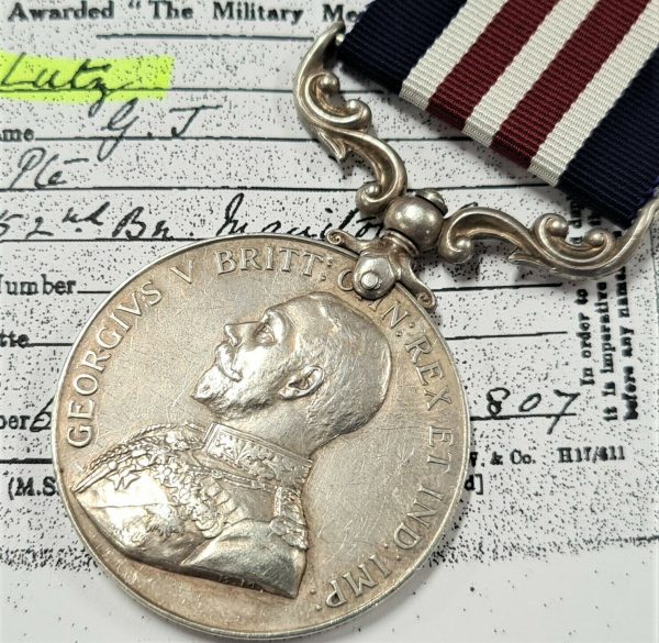 WOUNDED WW1 CANADIAN MILITARY MEDAL AMERICAN 690106 LUTZ 52ND MANITOBA REGIMENT